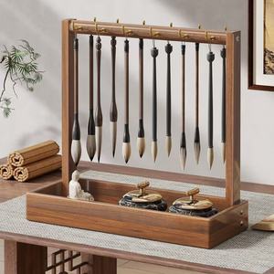 Soporte de madera para pinceles de caligrafía, soporte de madera maciza con múltiples ganchos, almacenamiento de papelería para escritorio, organizador de escritorio de estilo chino - Product Image 1