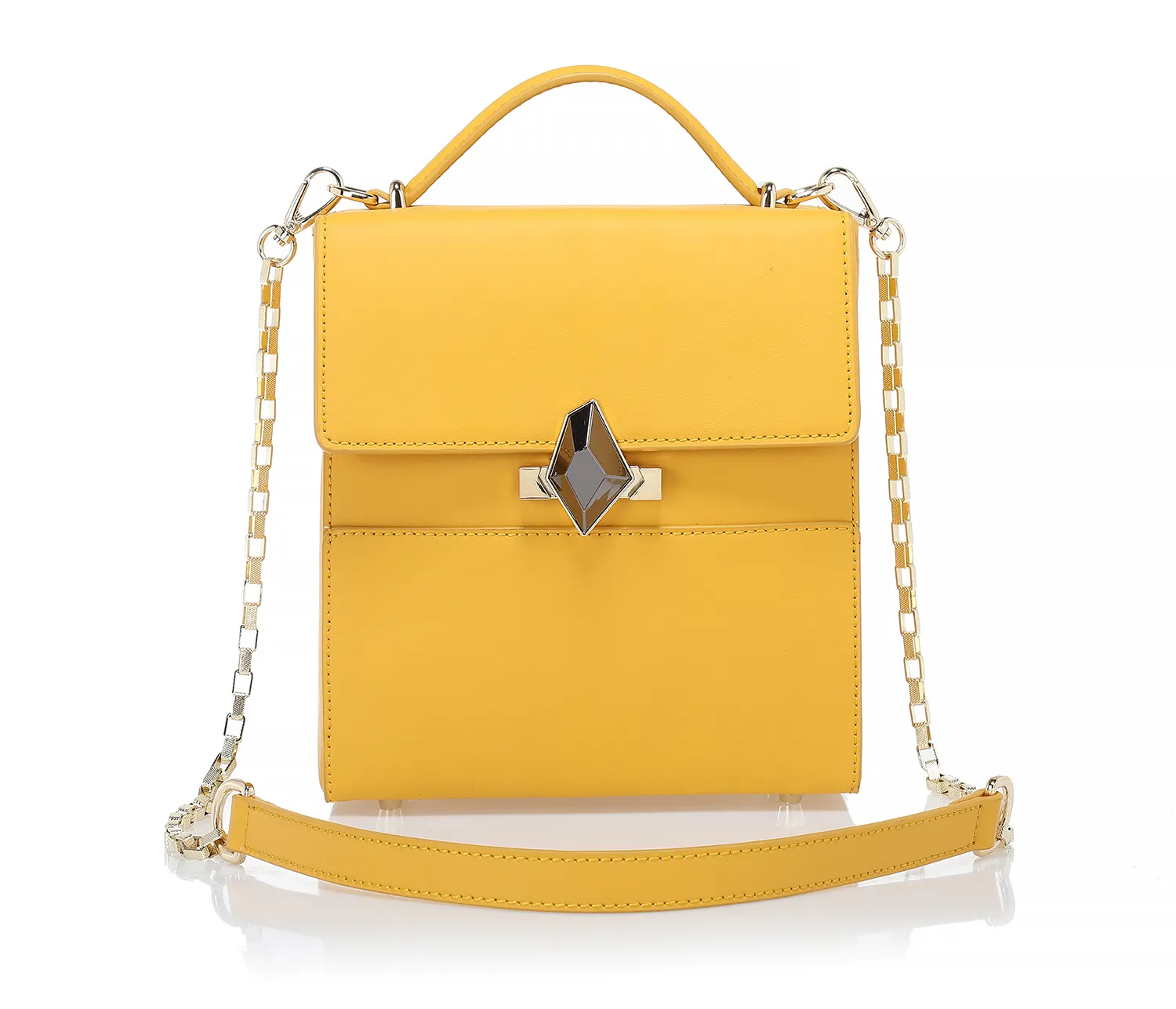 2023 Summer French Designer Leather Crossbody Bag with Chain for Women Lemon Yellow Handbags with Logo