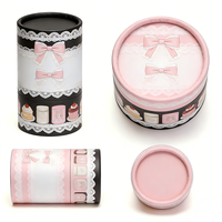 Boîte cadeau en tube de papier recyclé rose et noir style Lolita |   Emballage cylindrique personnalisable avec nœud en dentelle pour gâteaux et pains secs