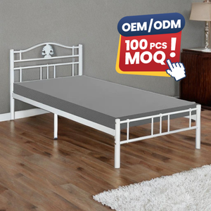 Customized Modern White Iron <b>Metal</b> <b>Single</b> <b>Bed</b> <b>Frame</b> for Bedroom or Hostel Dormitory for Bulk Orders - Product Image 1