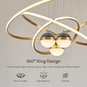 Lampadario Moderno a LED a 3 Anelli con <span class=keywords><strong>Riflessi</strong></span> Stellati, Dimmerabile, per Cucina, Hotel, Soggiorno, Lampade a Sospensione - Product Image 4