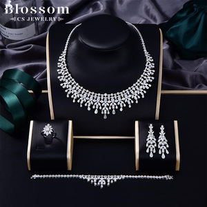 Gioielli in fiore CS Set di collana pesante in argento Sterling 925 personalizzato stile India 3A zircone da sposa Set di gioielli da donna di lusso da sposa - Product Image 1