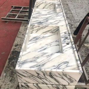 Meuble de salle de bain de luxe écologique en marbre blanc Arabescato, double vasque autoportante, <span class=keywords><strong>grande</strong></span> vasque, salle de bain - Product Image 3