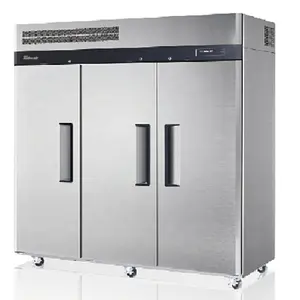 Kulkas tiga pintu restoran vertikal industri freezer dapur vertikal baja tahan karat komersial mewah