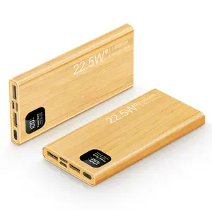 Newest Fast Charging Pd 22.5w Mobile Portable Eco Friendly Bamboo Led Lights Slim Wooden Powerbank 10000mah Wood Power Bank