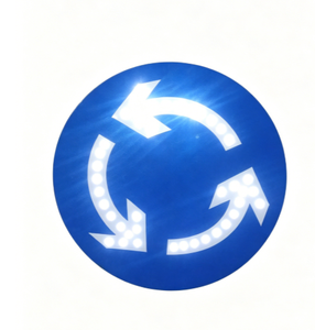 Panneau de signalisation routière solaire rond, panneau d'avertissement circulaire LED bleu clignotant rotatif pour la sécurité routière sur autoroute - Product Image 1