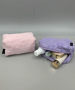 Small Floral Cosmetic <b>Bag</b>, Solid Color Makeup Storage <b>Bag</b>, Portable Toiletry <b>Bag</b> for Travel - Product Image 3