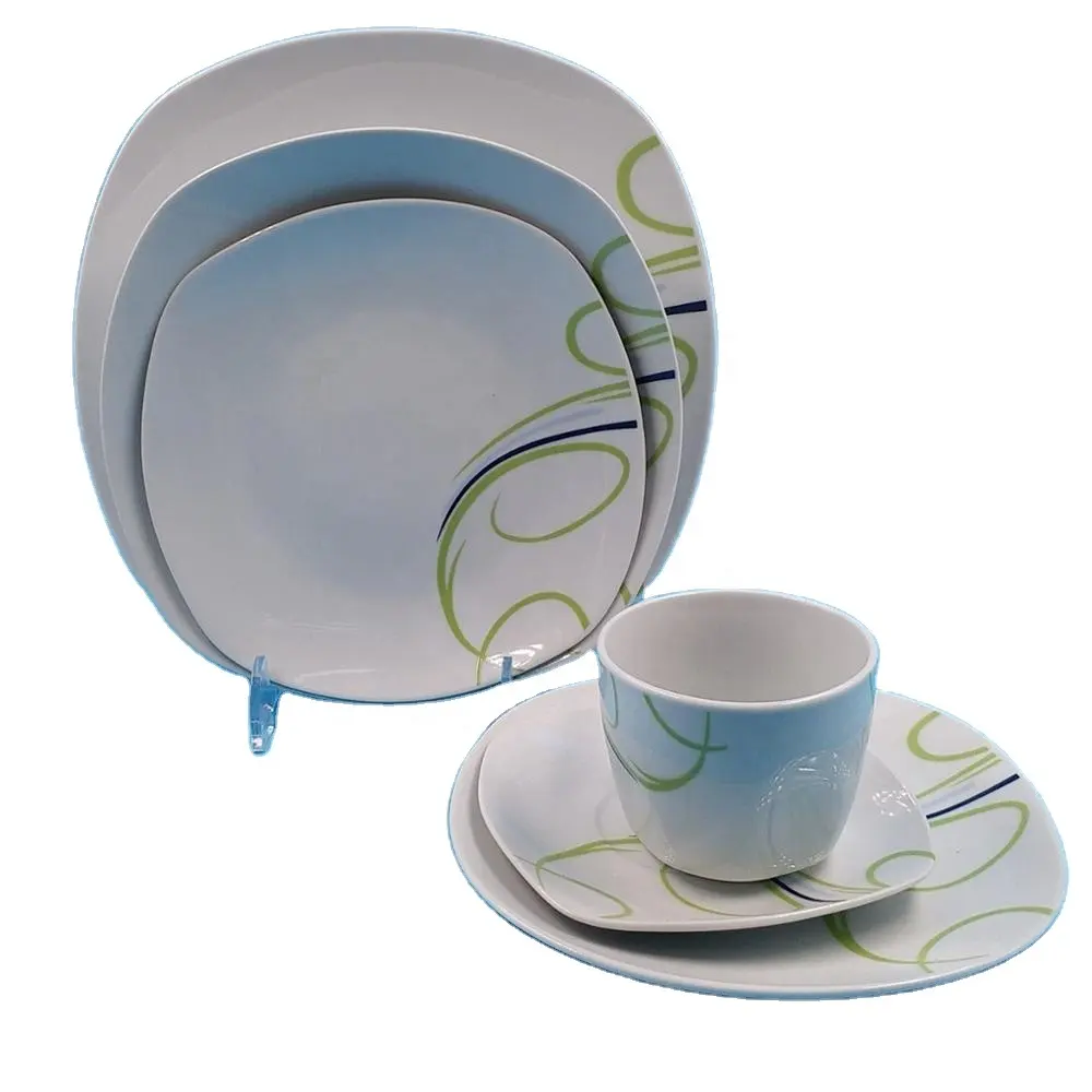 Set da pranzo in porcellana quadrata da 20/30 pezzi in ceramica con logo personalizzato all'ingrosso