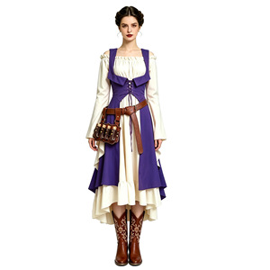 Robe de style rétro médiéval Renaissance pour femme adulte, tenue de performance, violette, verte, rouge, à manches longues, épaules dénudées, costume - Product Image 5