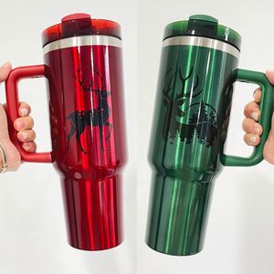 Gobelet H2.0 40 oz avec poignée, motifs Bonhomme de neige, Sapin de Noël, Père Noël, couleurs rouge et vert, pour impression par sublimation - Product Image 2