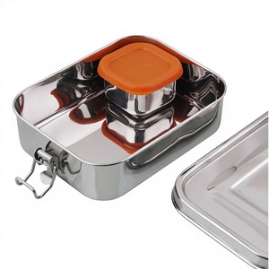 Stainless Steel Glossy Classic Food Container with Silicone <b>Lid</b> for Freshness Preservation Rectangle Shape 0-1L Capacity - Product Image 4