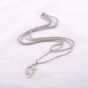 yunnique Double Layer <b>Titanium</b> Steel Lightning Pendant Necklace Geometric Arrow Design Men's Fashion Stackable <b>Chain</b> Jewelry - Product Image 4