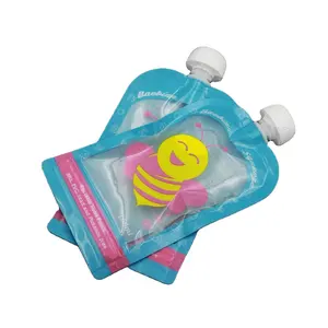 Doypack recargable de pie personalizado, bolsa de embalaje de yogurt de fruta líquida, pla biodegradable, reutilizable, para comida de bebé