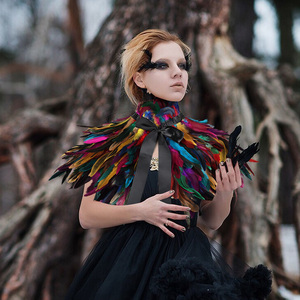 Bán Buôn Hot Phụ Nữ Gothic Lông Màu Đen Cape Khăn Choàng Với Quỷ Ox Sừng Halloween Crow Nữ Hoàng Trang Phục Cho Đảng Lễ Hội Tự Làm - Product Image 5