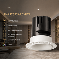 Spot LED encastré anti-éblouissement réglable de 75 mm avec réflecteur incurvé ARC pour maisons et hôtels de luxe LP-AJ7592ARC-RTA-24