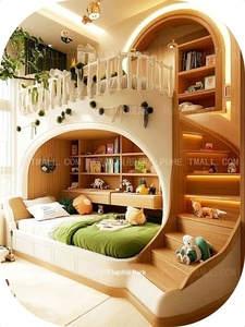 Cama litera de <span class=keywords><strong>madera</strong></span> maciza con diseño creativo para área de juegos <span class=keywords><strong>infantil</strong></span>, habitación temática de casa de campo, <span class=keywords><strong>cabaña</strong></span> de troncos, cama doble con almacenamiento - Product Image 5