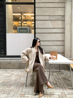 Manteau d'hiver tendance en fausse fourrure pour femme, élégant, à revers, coupe ample, chaud, en peluche, couleur unie café/noir, en fourrure de lapin artificielle haut de gamme