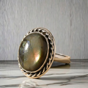 Anillo de Lujo ART PALACE para Mujer, Plata de Ley 925, Gema Negra Ovalada, Metal de 14K, Baño de Rodio, Engaste de Bisel con Piedra Tallada - Product Image 3