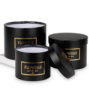 Caja de Regalo Rígida Redonda Negra de Gran Tamaño al por Mayor <span class=keywords><strong>para</strong></span> Carteras, Sombreros, Ramos Florales, con Logotipo Estampado en Lámina Dorada Hecho a Mano - Product Image 1