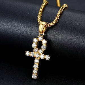 Collar con colgante de acero inoxidable 316L personalizado, chapado en oro PVD de 14K/18K, joyería fina de moda, collar con cruz Ankh de circonita para mujer - Product Image 2