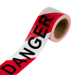<b>White</b> Red Danger Non-Adhesive Safety <b>Tape</b> with Bold Black Print Danger for Hazardous Areas - Product Image 1