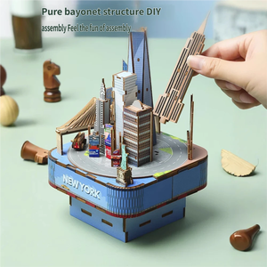 Boîte à musique en bois tendance de New York, puzzle 3D, modèle d'assemblage stimulant, cadeau créatif pour adultes, vente en gros - Product Image 3