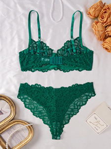 Conjunto de lencería de encaje semitransparente con aros para mujer, sujetador y tanga, elegante, 2 piezas, OEM ODM, venta al por mayor - Product Image 3