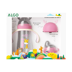 ALGO <span class=keywords><strong>3</strong></span> en 1, ensemble de <span class=keywords><strong>biberon</strong></span> et gobelet pour bébé de 330 ml, sans BPA, en PP, avec bec en silicone souple, motif de dessin animé, gobelet à paille pour bébé - Product Image 1