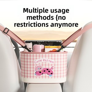 Bolsa de Basura para Auto con Diseño de Gato de Dibujos Animados, Organizador Colgante Multifuncional, Contenedor de Residuos Impermeable para Niños, Interior de Auto - Product Image 4