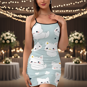 Robe de soirée moulante pour femme à imprimé dessin animé mignon, bretelles spaghetti, au-dessus du genou, respirante, pour les soirées d'été - Product Image 2