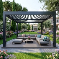 Pergola en aluminium à commande automatique avec éclairage LED pour terrasse, balcon, jardin, patio et cour arrière, structure d'ombrage extérieure