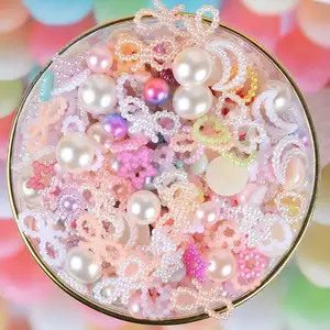 3D kawaii cute cartoon 50g/pack Imitation Pearl decoration Love Moon Star Bow Pearl DIY Resin Nail art Charms Decoration