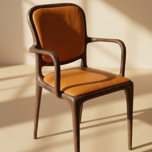 Chaise de salle à manger classique nordique, structure en bois massif, siège rembourré en cuir, dossier incurvé pour la maison, l'hôtel, le restaurant PISANO - Product Image 1
