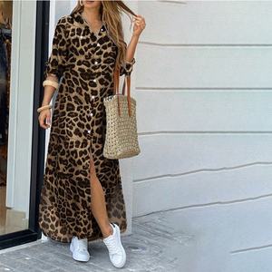 Nouvelle <span class=keywords><strong>Robe</strong></span> Chemise Femme <span class=keywords><strong>H</strong></span>-1076 Automne Printemps Manches Longues Boutonnage Simple Imprimé Tendance Décontractée Grande Taille - Product Image 3