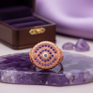 Amethyst <b>CZ</b> Stone Eye Shape Traditional Style Unique Design Cluster <b>Ring</b> Wholesale Handcrafted Zircon Silver Jewelry - Product Image 3