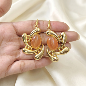 Women's Fashion Jewelry Cat's Eye Oval Gemstone <b>Dangle</b> Drop <b>Earrings</b> Brass 18k <b>Gold</b> Plated Designer Statement Wholesale <b>Earring</b> - Product Image 4