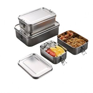 304 Stainless Steel <b>Lunch</b> <b>Box</b> With Partition Straight-Shaped Food Storage <b>Box</b> Thickened Food Storage Bento <b>Box</b> - Product Image 1