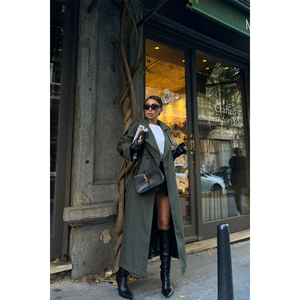 Gabardina Caqui para Mujer con Abertura Lateral, Estilo Casual, Tejido de Cuero y Punto, Relleno de Algodón, Decoración con Botones, Personalizada para Otoño - Product Image 6