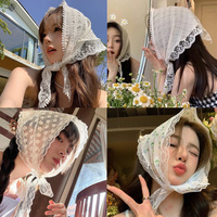 Foulard triangulaire en dentelle vintage français pour femme, en polyester léger et respirant, bandana d'été multi-usage, voile, turban, bandeau pour cheveux