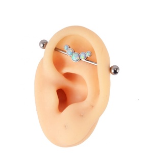 Gaby New G23 ASTM F136 Titanium Cartilage Earring Opal Flowers Shape 14G Industrial Barbell Piercing Titanium Body Jewelry - Product Image 4