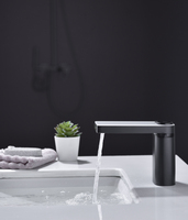 Robinet de lavabo de salle de bain unique et moderne à trou unique, thermostatique, numérique, LED, cascade, en laiton, avec noyau en céramique