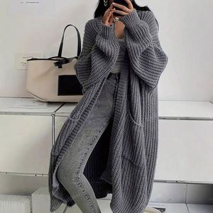 Cardigã Feminino Longo Estilo Coreano Elegante Acima do Joelho, Novo Casaco de Tricô Grosso Solto Estilo Preguiçoso para Outono Inverno - Product Image 4