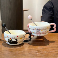 Mug en céramique mignon à motif de dessin animé avec poignée et cuillère, ensemble cadeau tasse individuelle, cadeaux automne 2025