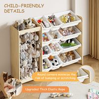 Organisateur de rangement pour jouets d'enfants moderne 2-en-1, étagère pour animaux en peluche et jouets avec 12 bacs, construction en bois massif multifonctionnelle plus épaisse