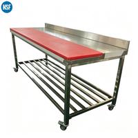 Plan de travail commercial en acier inoxydable avec crédence, étagère inférieure à lattes et roulettes, table de préparation pour cuisine de restaurant