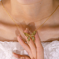 Collier pendentif papillon en acier inoxydable plaqué or 18 carats avec zircon cubique rose marquise pour femme, vente en gros artistique OEM