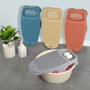 Plastic Washboard Blue And Coral For Home Use With Ribbed Surface For Scrubbing Clothes And Socks - Product Image 3