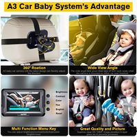 Caméra de voiture pour bébé 1080P HD Plug-and-Play Moniteur 4,3 pouces Écran IPS Pare-soleil 150° Grand angle 360° Pivotant Caméra arrière Vision nocturne