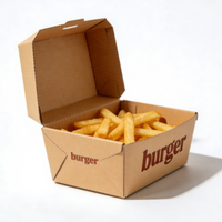 Emballage à emporter pour frites de barbecue en carton ondulé biodégradable, écologique, avec logo personnalisé en relief bronzé, conception gratuite