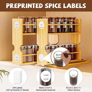 Solid Wood Sliding Pull Out Spice <b>Rack</b> Double Layer Countertop Cabinet <b>Storage</b> Organizer For Jar <b>Bottle</b> <b>Storage</b> - Product Image 3
